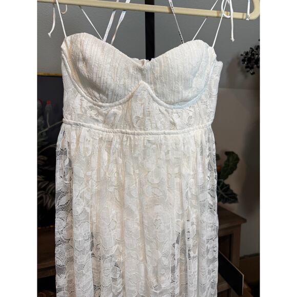 $266 For Love & Lemons Lorena Lace Bodysuit Maxi Dress XS - Picture 5 of 7